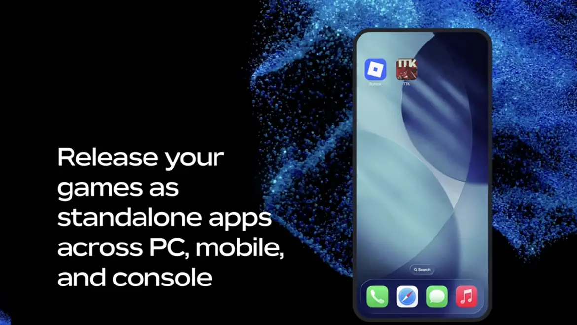 Roblox Everywhere slide reading Release your games as standalone apps across PC, mobile, and console